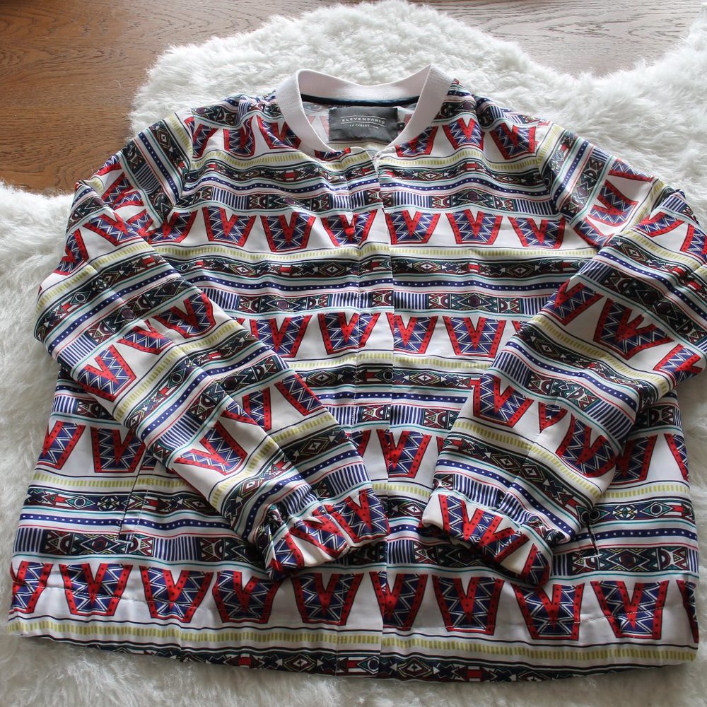 Eleven Paris Women Medium Long Sleeve Full zip Jacket with Geometric Pattern
